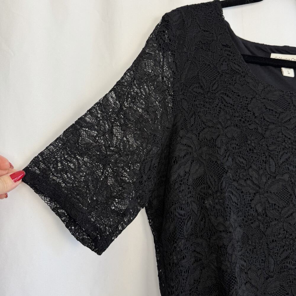 Coldwater Creek Women's Black Lace Overlay Blouse Top L/14 Date Night Event - Picture 4 of 8